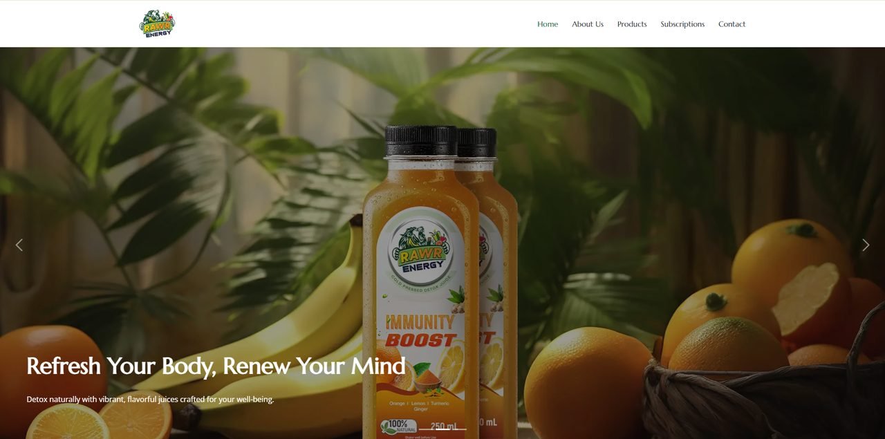 Rawr Energy e-commerce website homepage