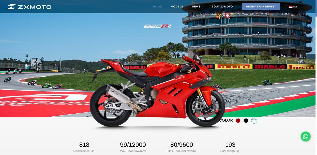 ZXMOTO Singapore website — motorcycle model page